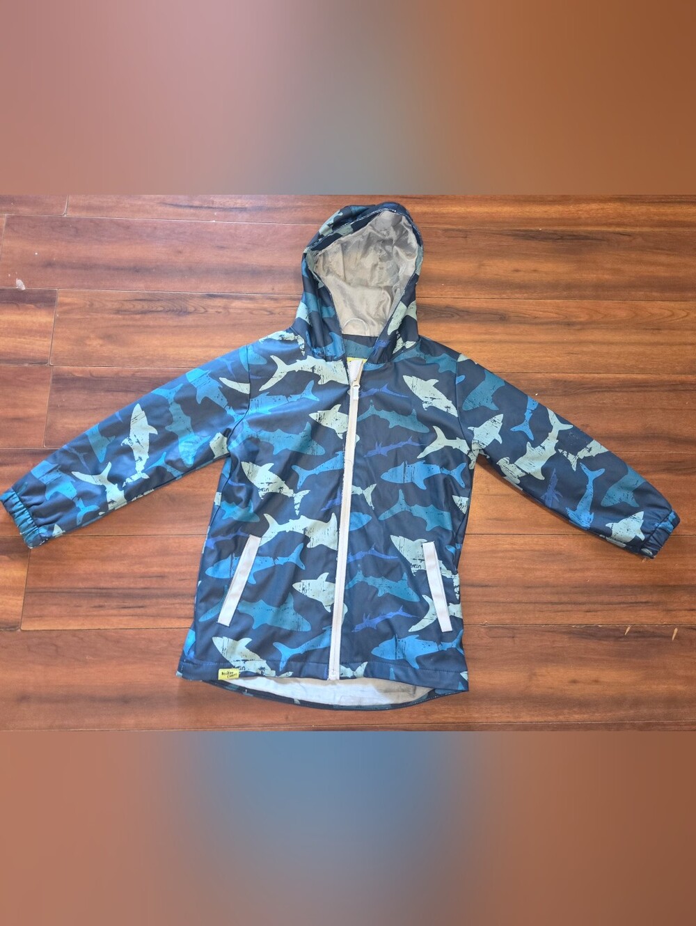Boy's Westen Chief Blue Shark Hooded Raincoat Jacket Size 6 Zip Up Front